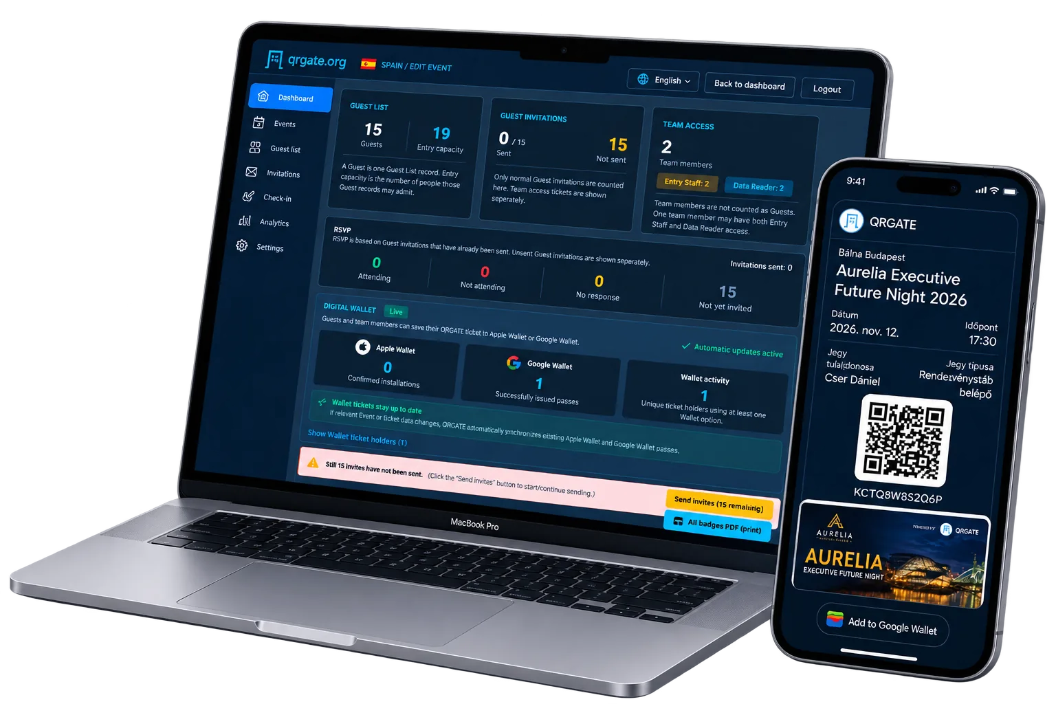 QRGATE event management dashboard and digital Wallet ticket